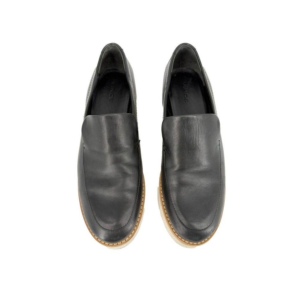 Vince Black Leather Platform Slip On Loafers Shoes Womens 7.5 M Minimalist Sleek